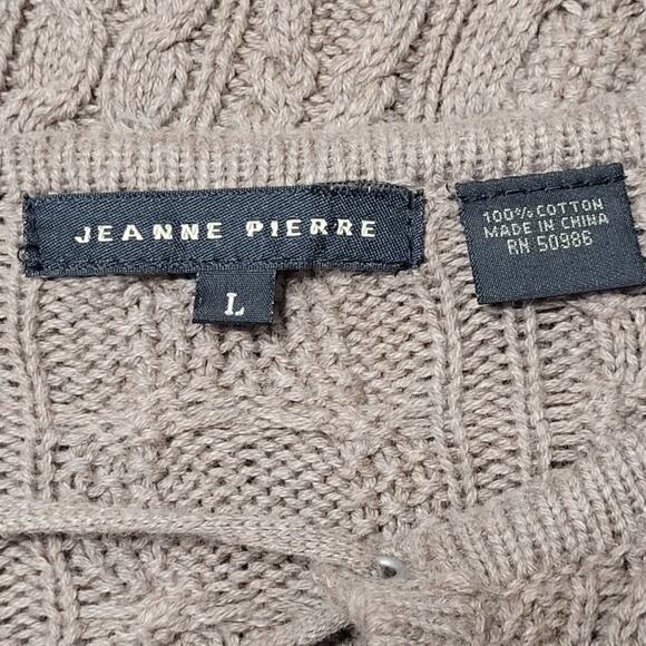 Jeanne Pierre Womens Fisherman Knit Sweater L Tan Taupe Oatmeal Cableknit Cotton - Picture 5 of 7